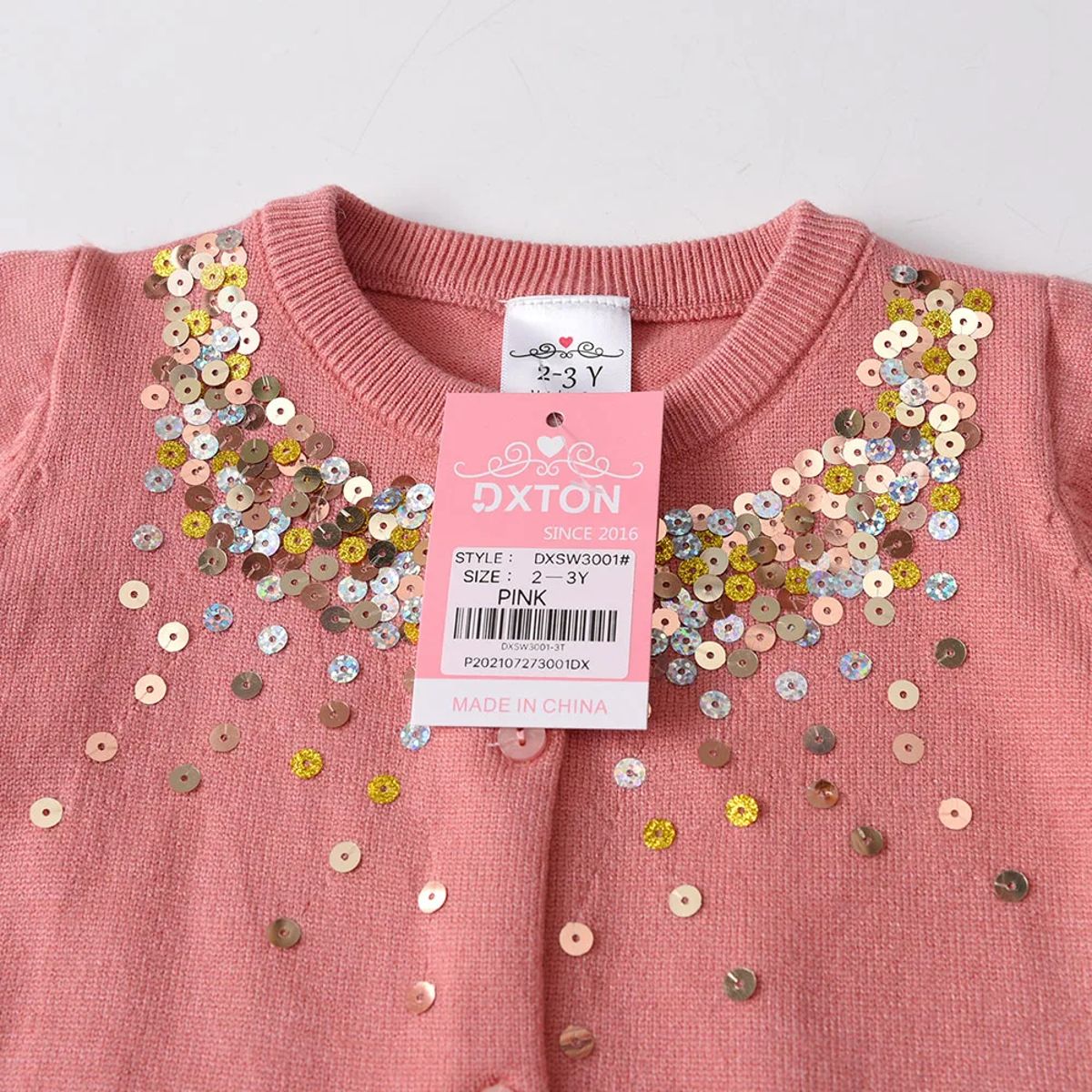 Adorable Girls' Knitted Cardigan Sweater with Sequined Details