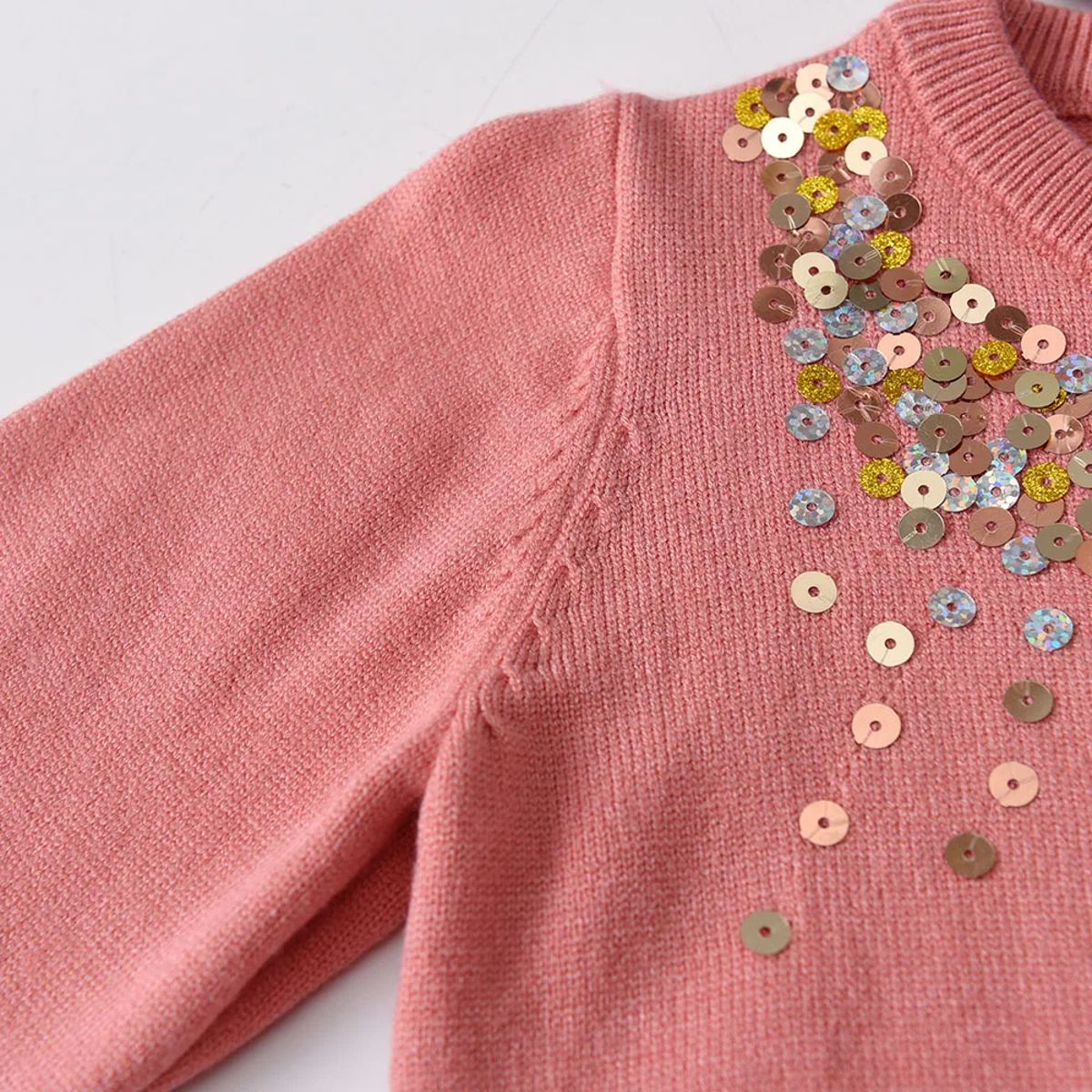 Adorable Girls' Knitted Cardigan Sweater with Sequined Details