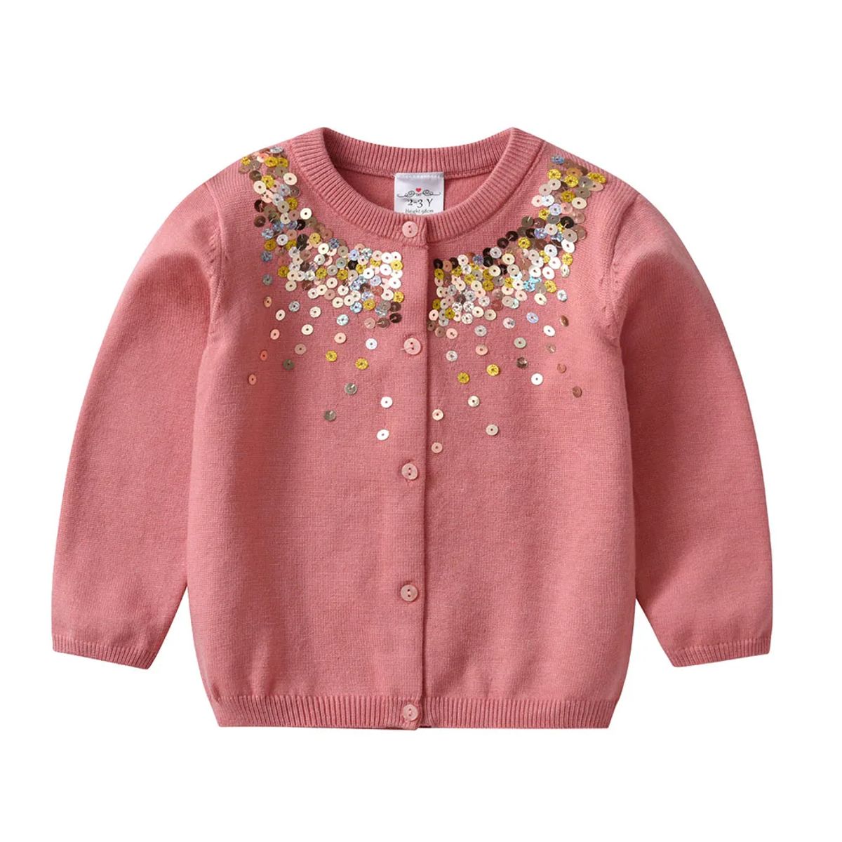 Adorable Girls' Knitted Cardigan Sweater with Sequined Details
