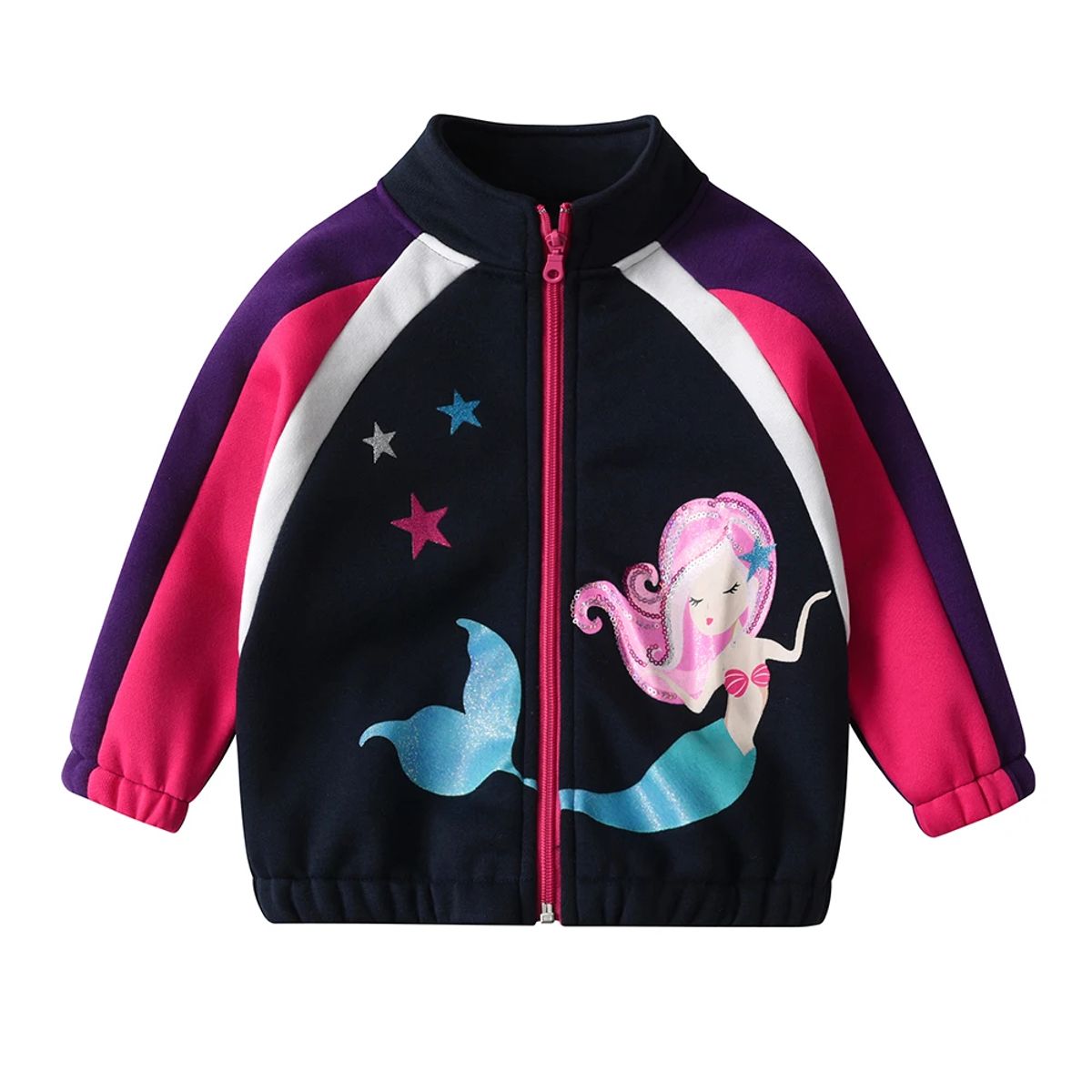 Mermaid-Print Kids' Winter Jacket with Zipper Closure