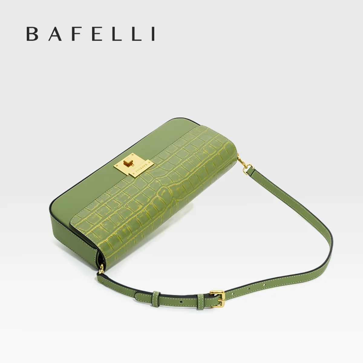 Elegant Genuine Leather Evening Shoulder Bag with Lock Detail Bafelli - Women's Shoulder Bags 3