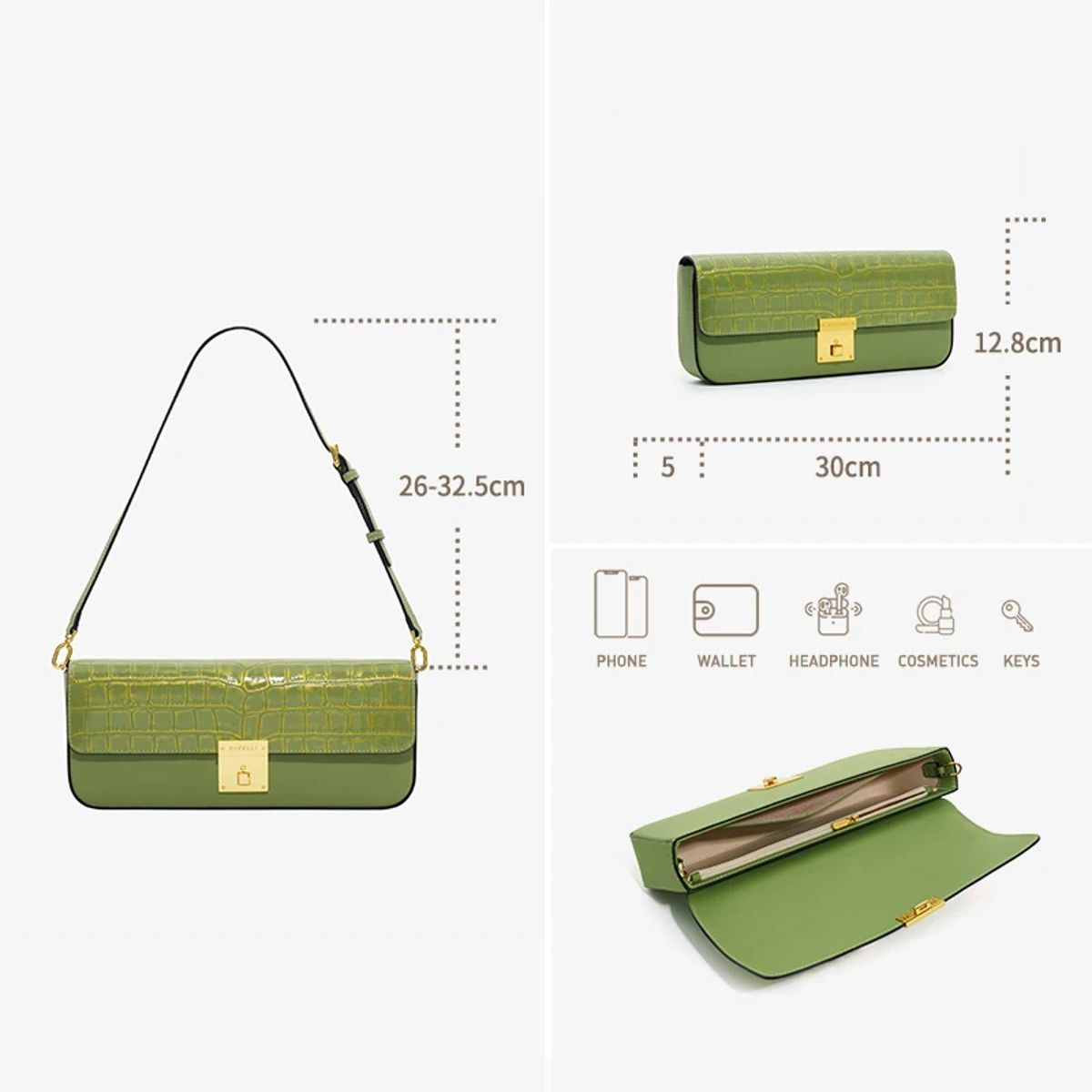 Elegant Genuine Leather Evening Shoulder Bag with Lock Detail Bafelli - Women's Shoulder Bags 5