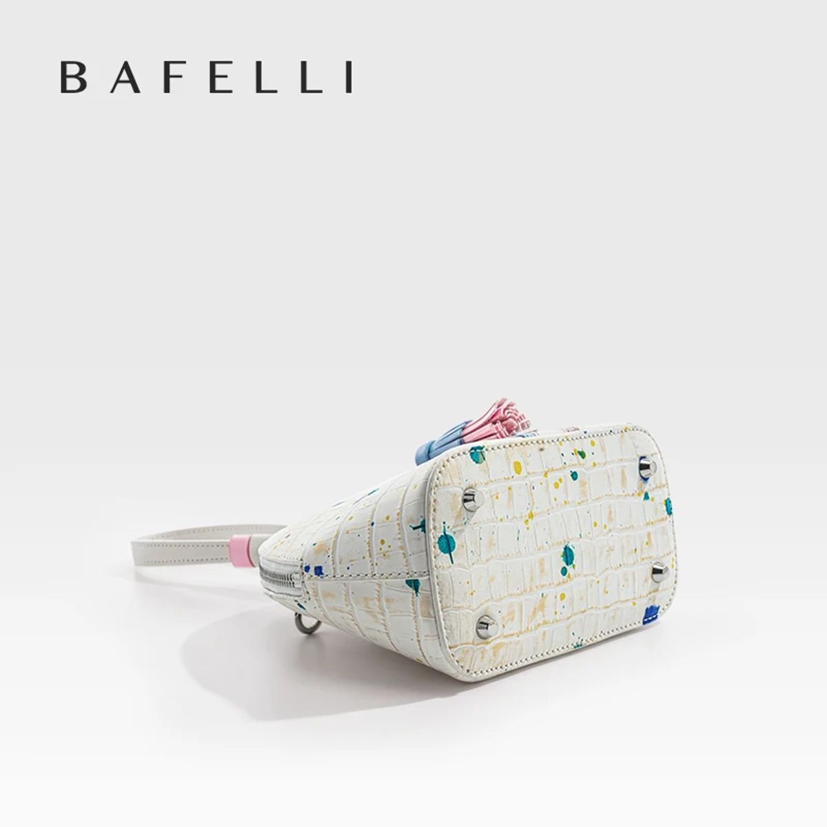 Patchwork Clutch Handbag with Flower Decoration and Zipper Bafelli - Women's Handbags 2