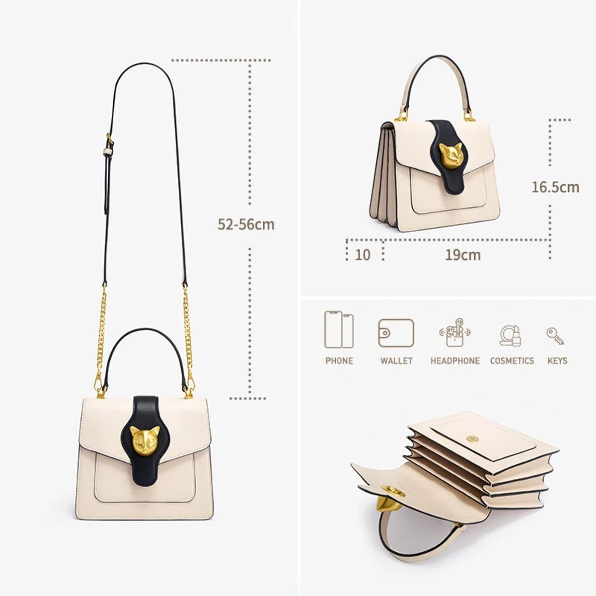 Elegant Leather Shopper Bag with Lock Detail and Zipper Pocket Bafelli - Women's Handbags 4