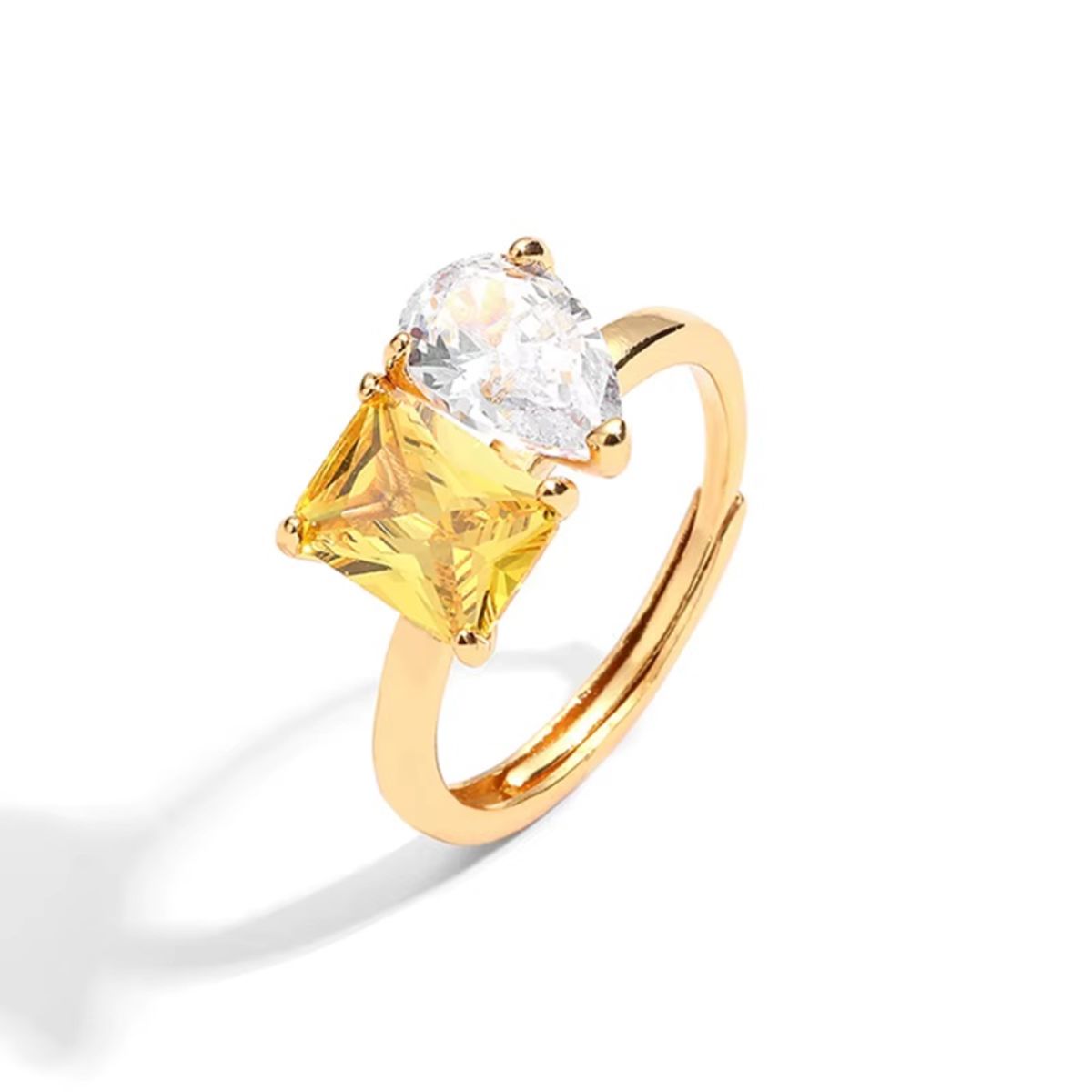 Trendy Adjustable Yellow Zircon Geometric Water Drop Ring for Women