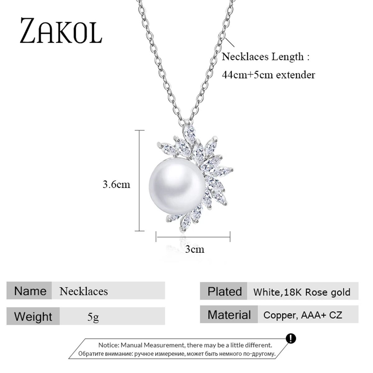 Elegant Cubic Zirconia & Pearl Leaf Pendant Necklace for Women Zakol - Women's Necklaces 4