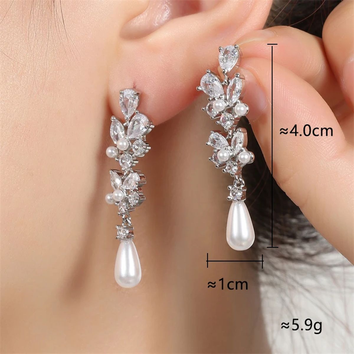 Elegant Imitation Pearl Dangle Earrings with Zircon Flower Detail