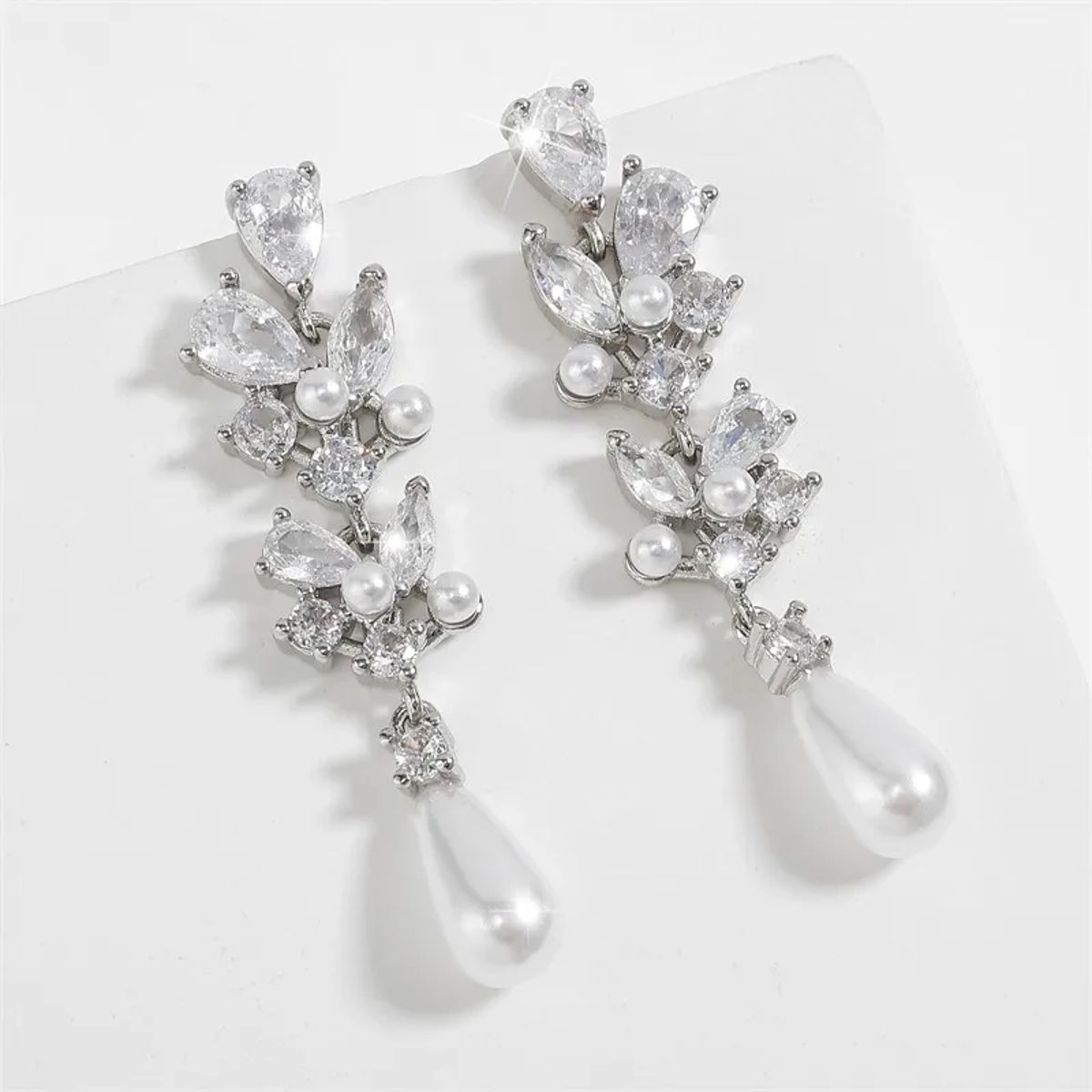 Elegant Imitation Pearl Dangle Earrings with Zircon Flower Detail