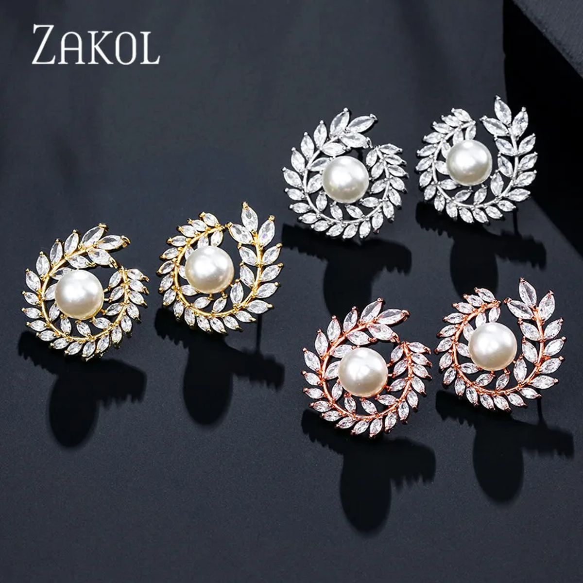 Elegant Simulated Pearl Stud Earrings with Cubic Zirconia Detail Elegant Simulated Pearl Stud Earrings with Cubic Zirconia Detail