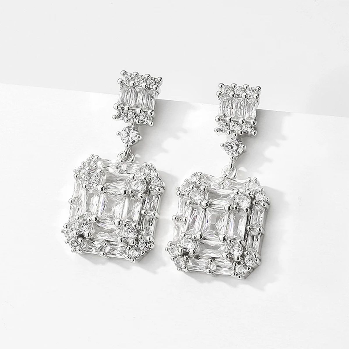 Elegant Geometric Square Cubic Zirconia Drop Earrings for Women