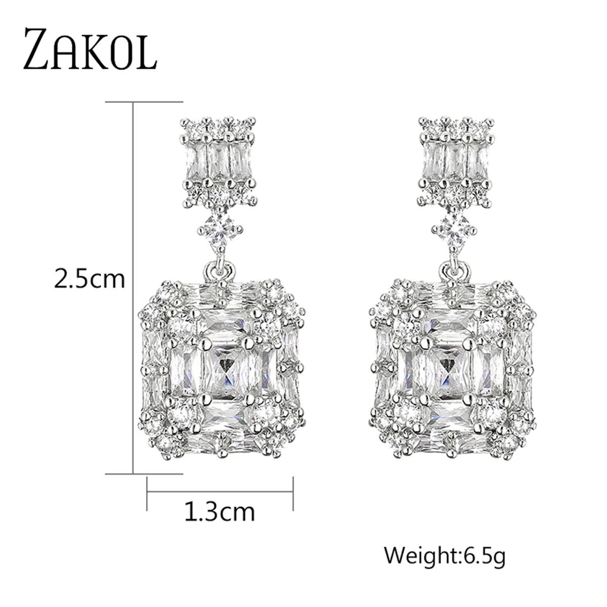 Elegant Geometric Square Cubic Zirconia Drop Earrings for Women