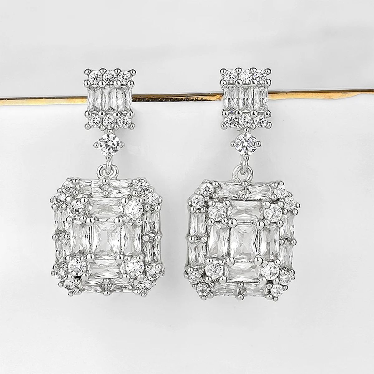 Elegant Geometric Square Cubic Zirconia Drop Earrings for Women