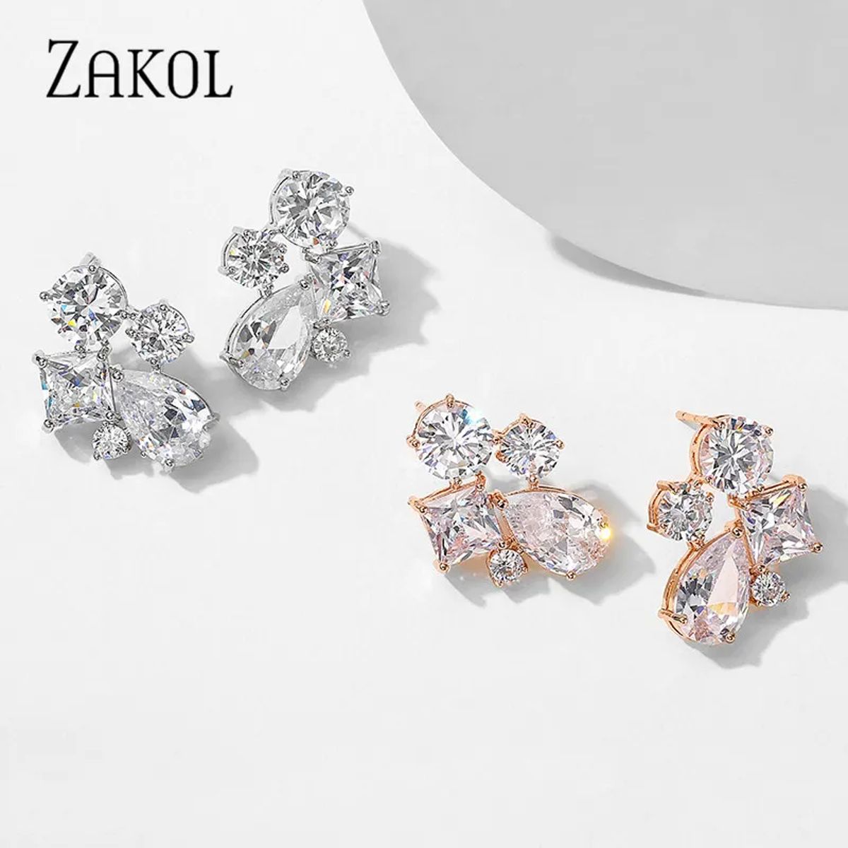 Elegant Geometric Cubic Zirconia Stud Earrings for Women