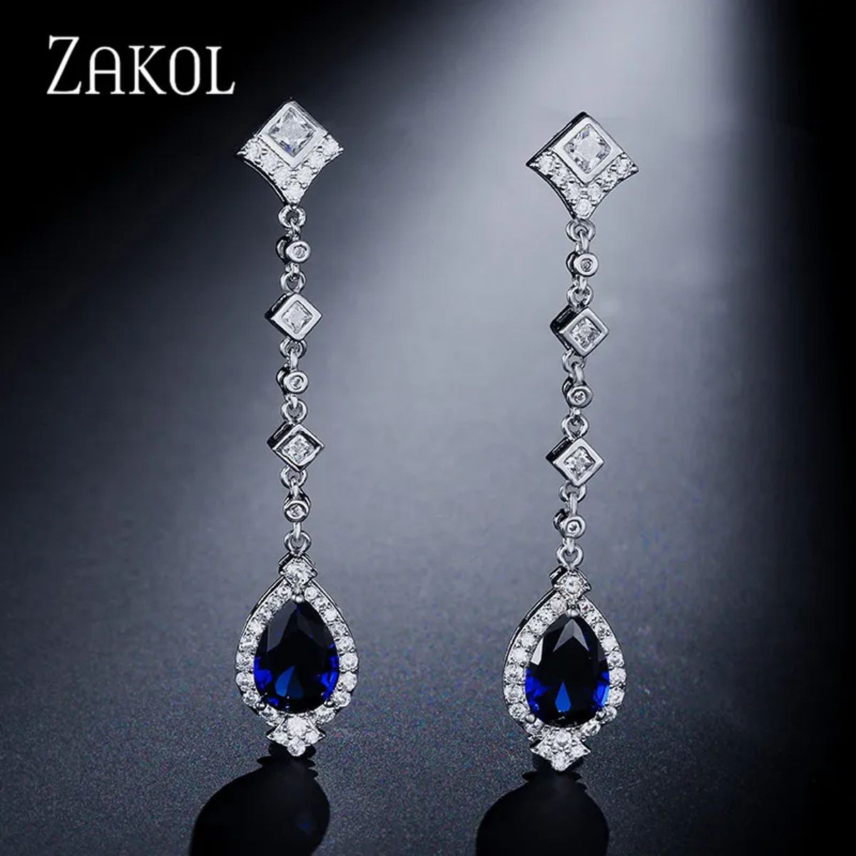 Elegant Water Drop Shaped CZ Long Dangle Earrings for Women Elegant Water Drop Shaped CZ Long Dangle Earrings for Women