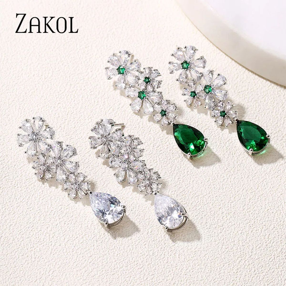 Elegant CZ Water Drop Flower Dangle Earrings for Women Elegant CZ Water Drop Flower Dangle Earrings for Women