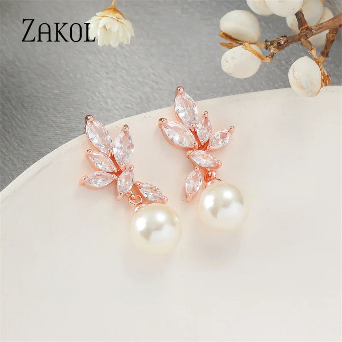 Elegant Cubic Zirconia Leaf Dangle Earrings for Women