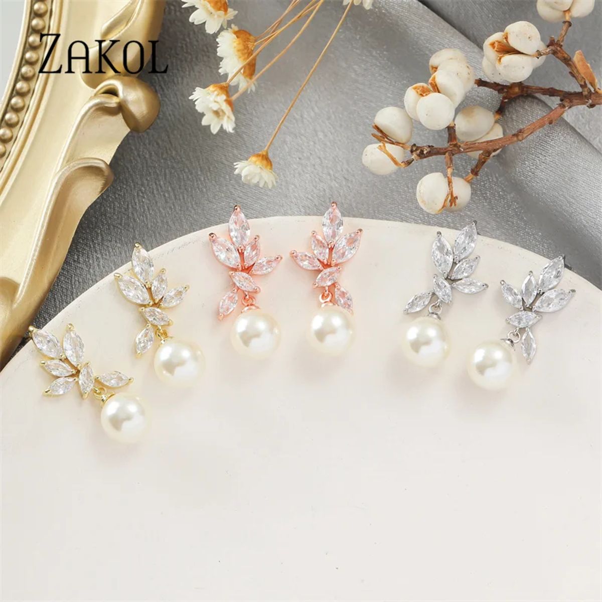 Elegant Cubic Zirconia Leaf Dangle Earrings for Women