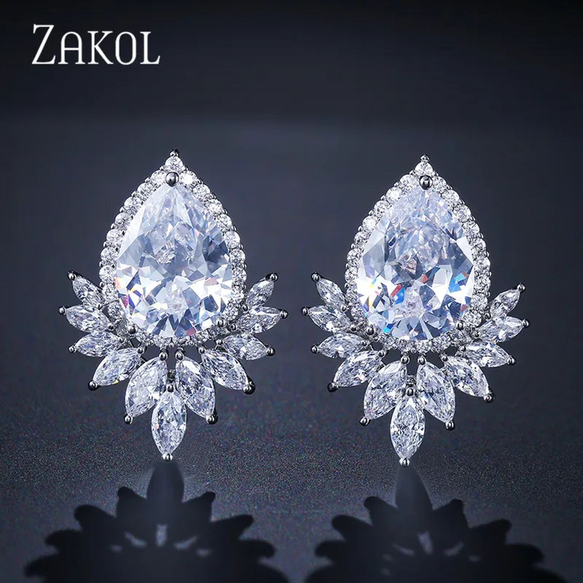 Elegant Teardrop Cubic Zirconia Stud Earrings for Weddings