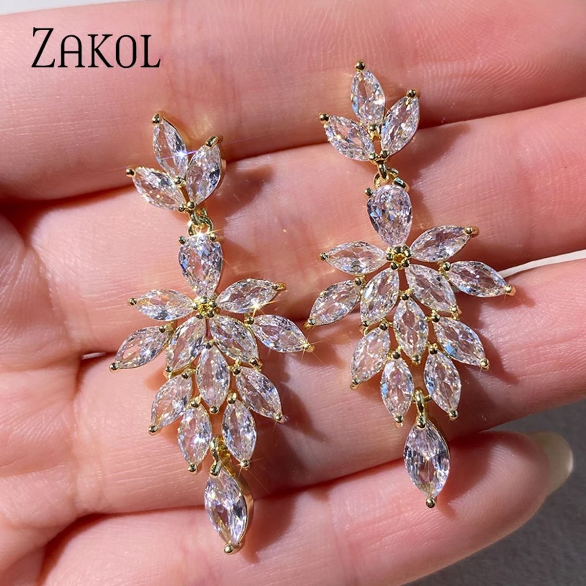 Elegant Marquise Zircon Leaf Dangle Earrings for Women