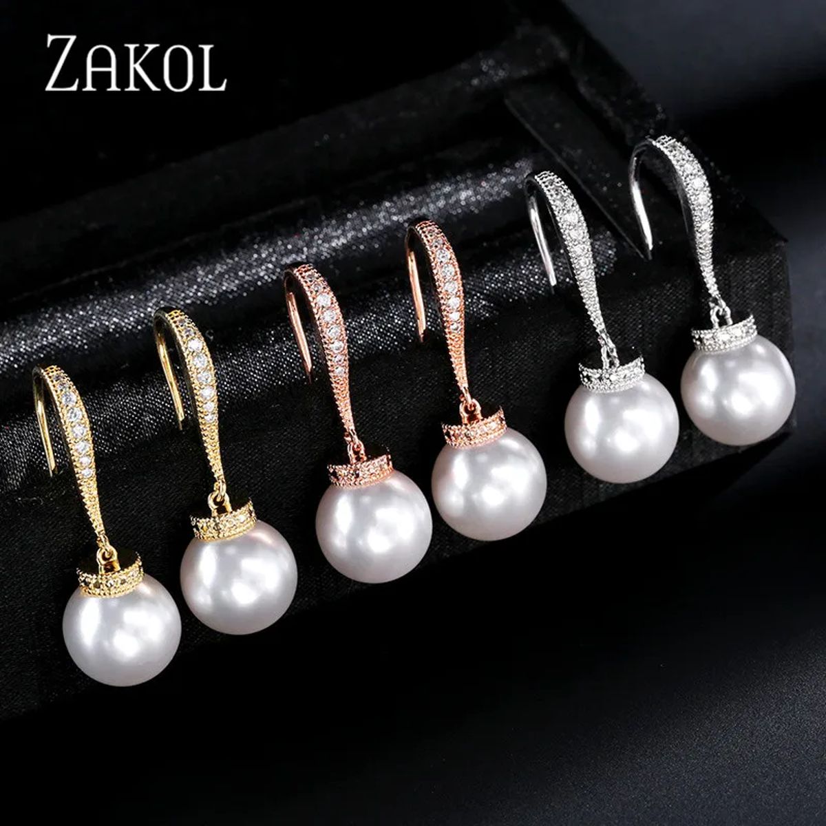 Elegant Simulated Pearl & Zircon Dangle Earrings for Women