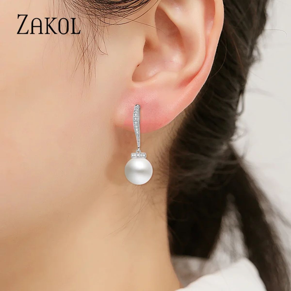 Elegant Simulated Pearl & Zircon Dangle Earrings for Women