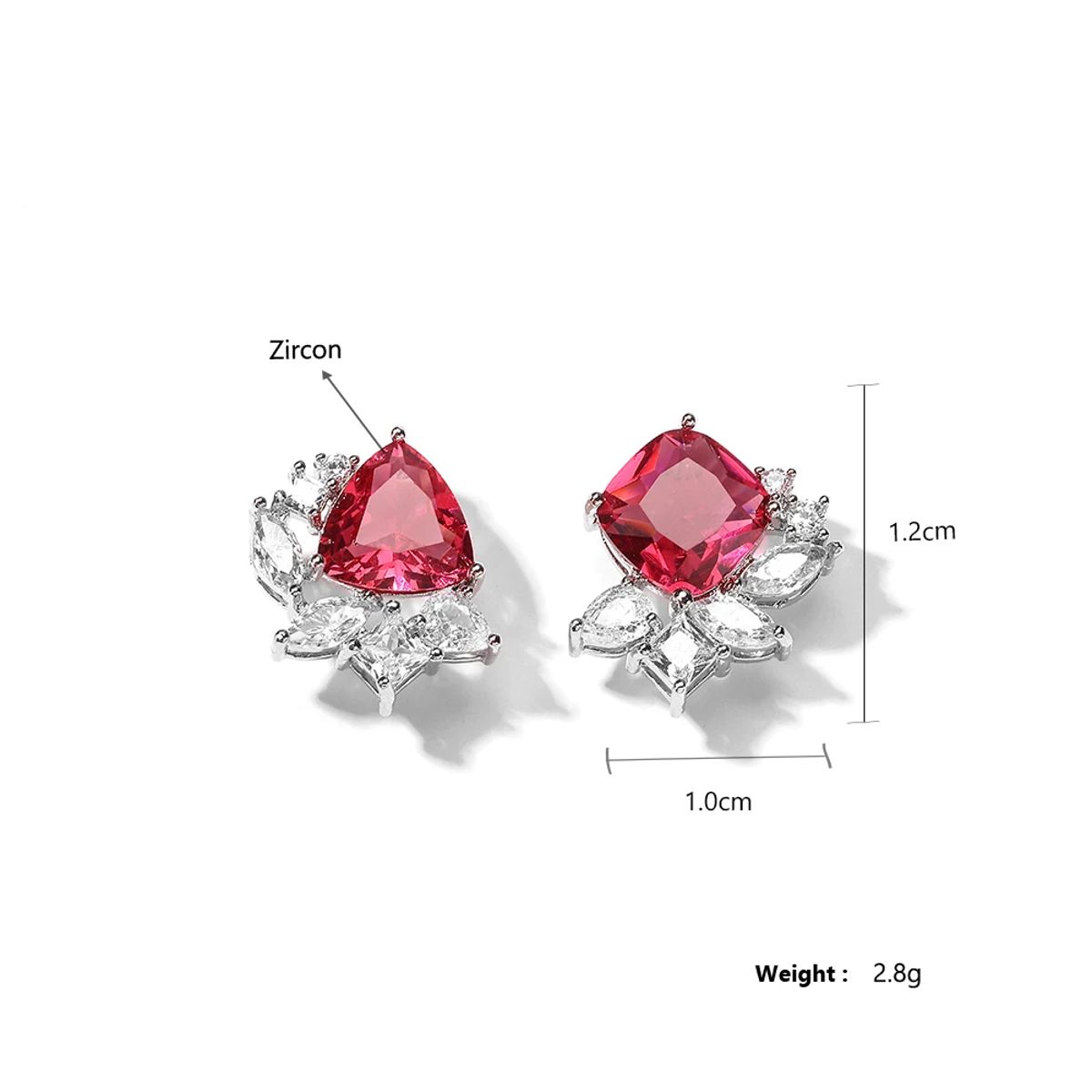 Elegant Geometric Red Zirconia Stud Earrings for Women