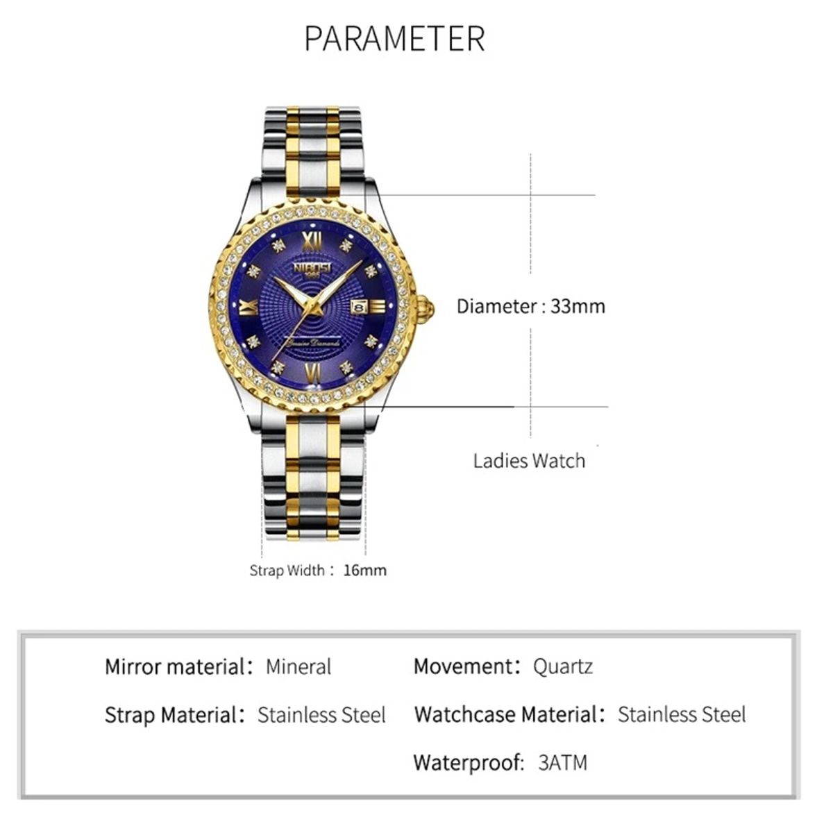 Elegant Stainless Steel Women's Quartz Watch with Date Function