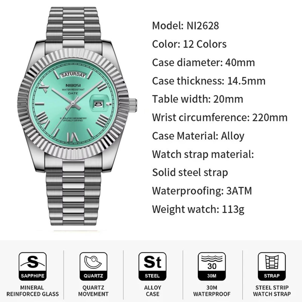 Elegant Luxury Men's Wristwatch with Date & Luminous Display Nibosi - Men's Dress Watches 1