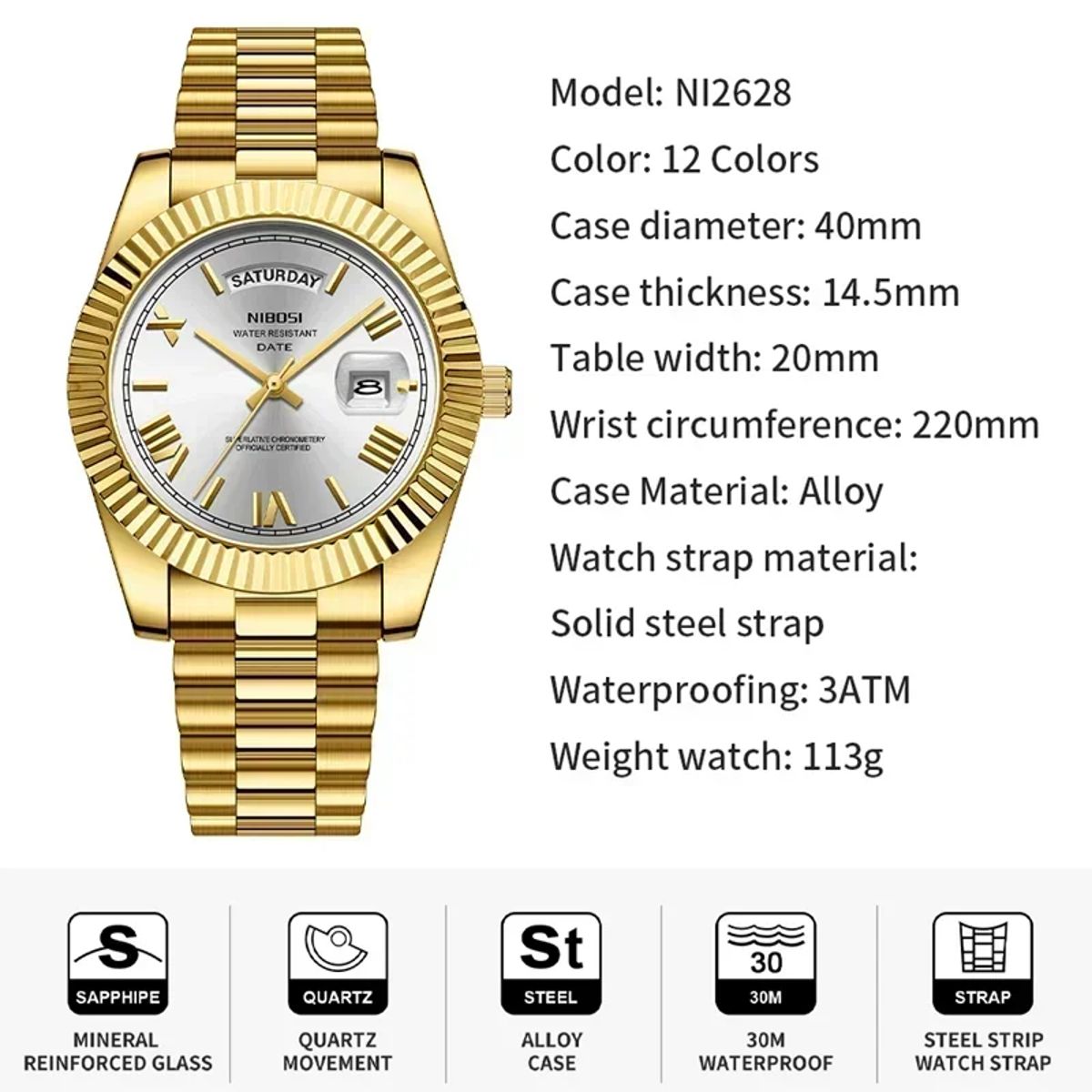Elegant Men's Luxury Quartz Watch with Date & Waterproof Design Nibosi - Men's Dress Watches 3