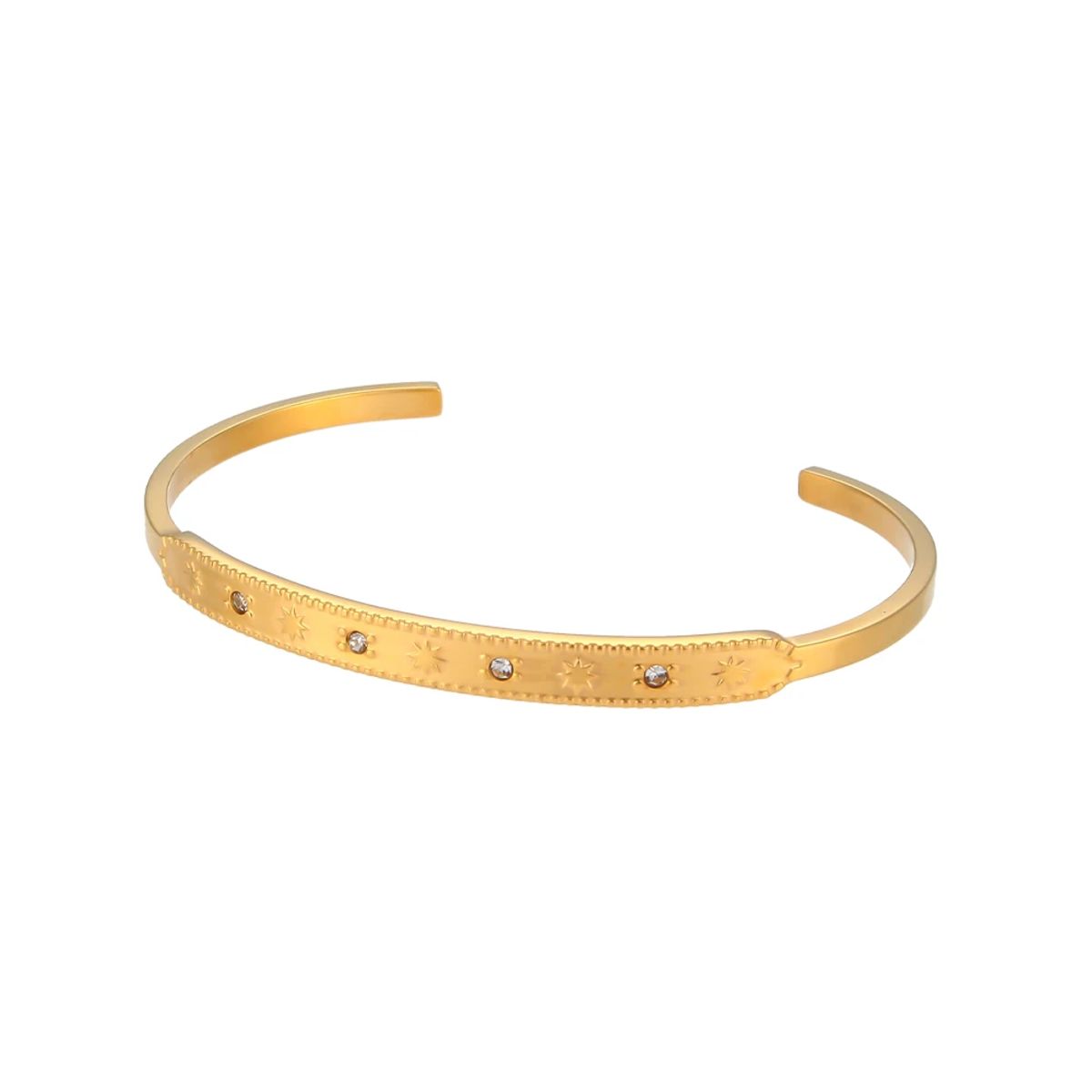 Elegant 18K Gold-Plated Crystal Star and Moon Cuff Bracelet
