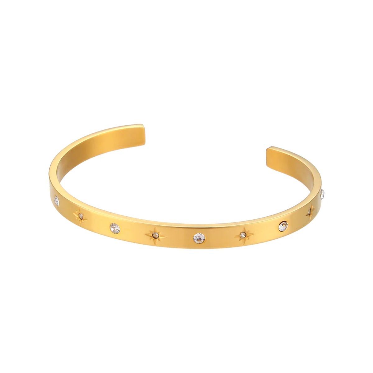 Elegant Crystal Star and Moon Design Gold-Plated Cuff Bracelet