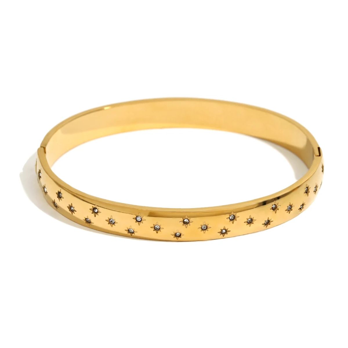 Elegant Star and Moon Rhinestone Bracelet in 18K Gold Plated Stainless Steel