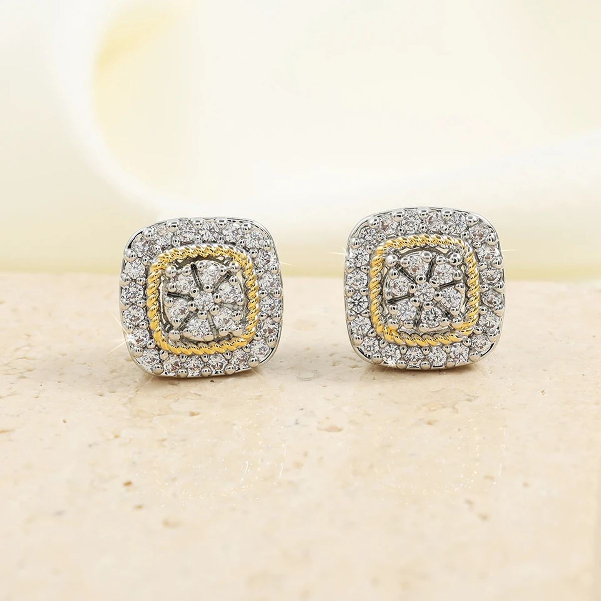 Geometric Sugar Cube Stud Earrings with Zircon Inlay for Women