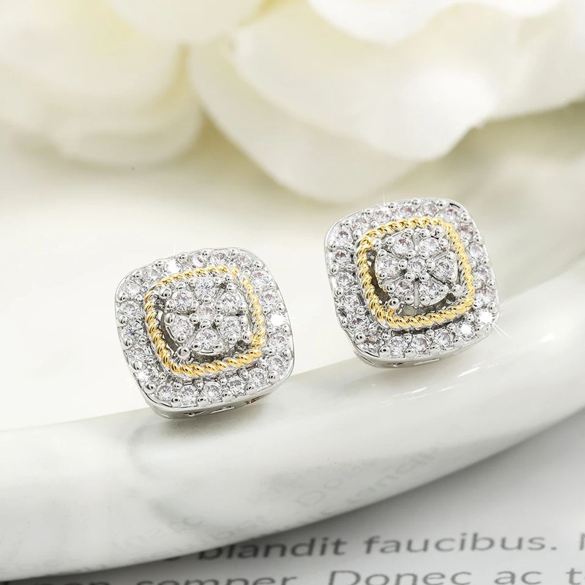 Geometric Sugar Cube Stud Earrings with Zircon Inlay for Women