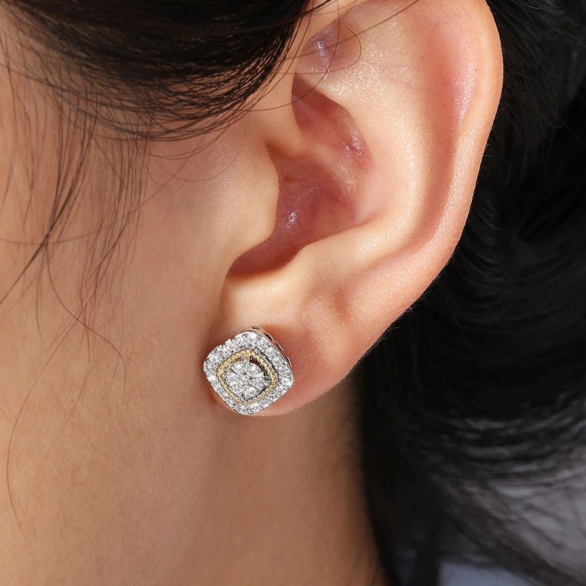 Geometric Sugar Cube Stud Earrings with Zircon Inlay for Women