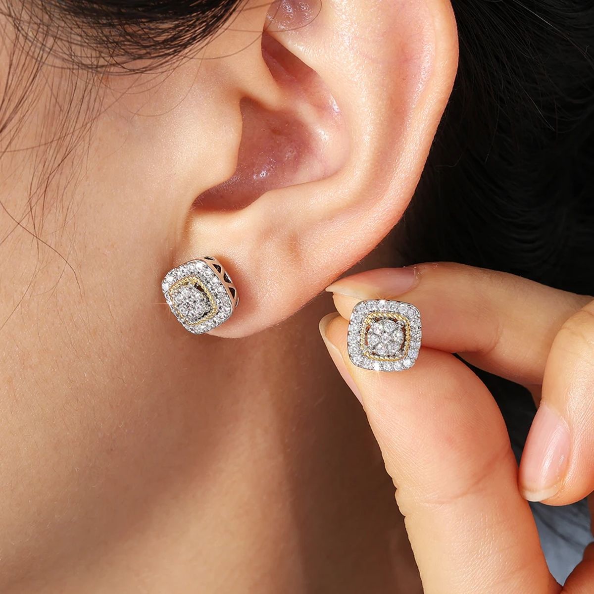 Geometric Sugar Cube Stud Earrings with Zircon Inlay for Women