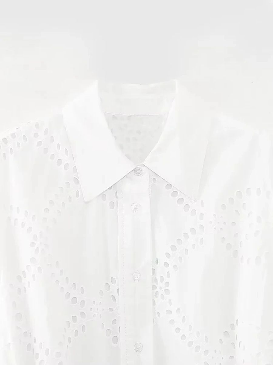 Women's Embroidered Shirt Dress Retro Lapel Long Sleeve Midi Chic Female Fashion with Belt