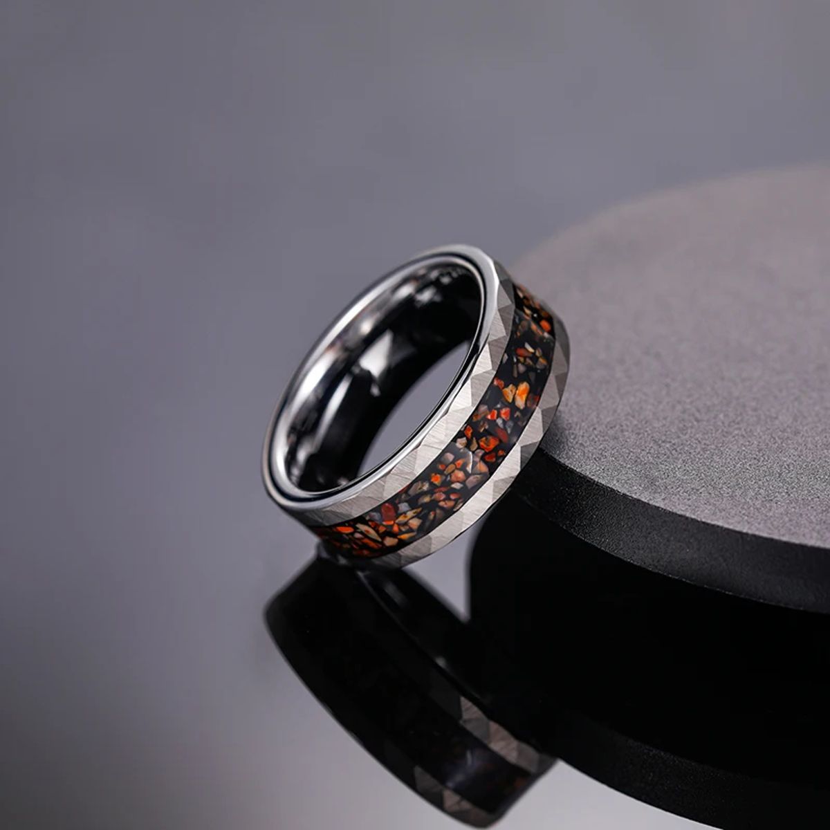 8mm Tungsten Wedding Band with Dinosaur Bone & Metal Slag Tigrade - Men's Rings 3