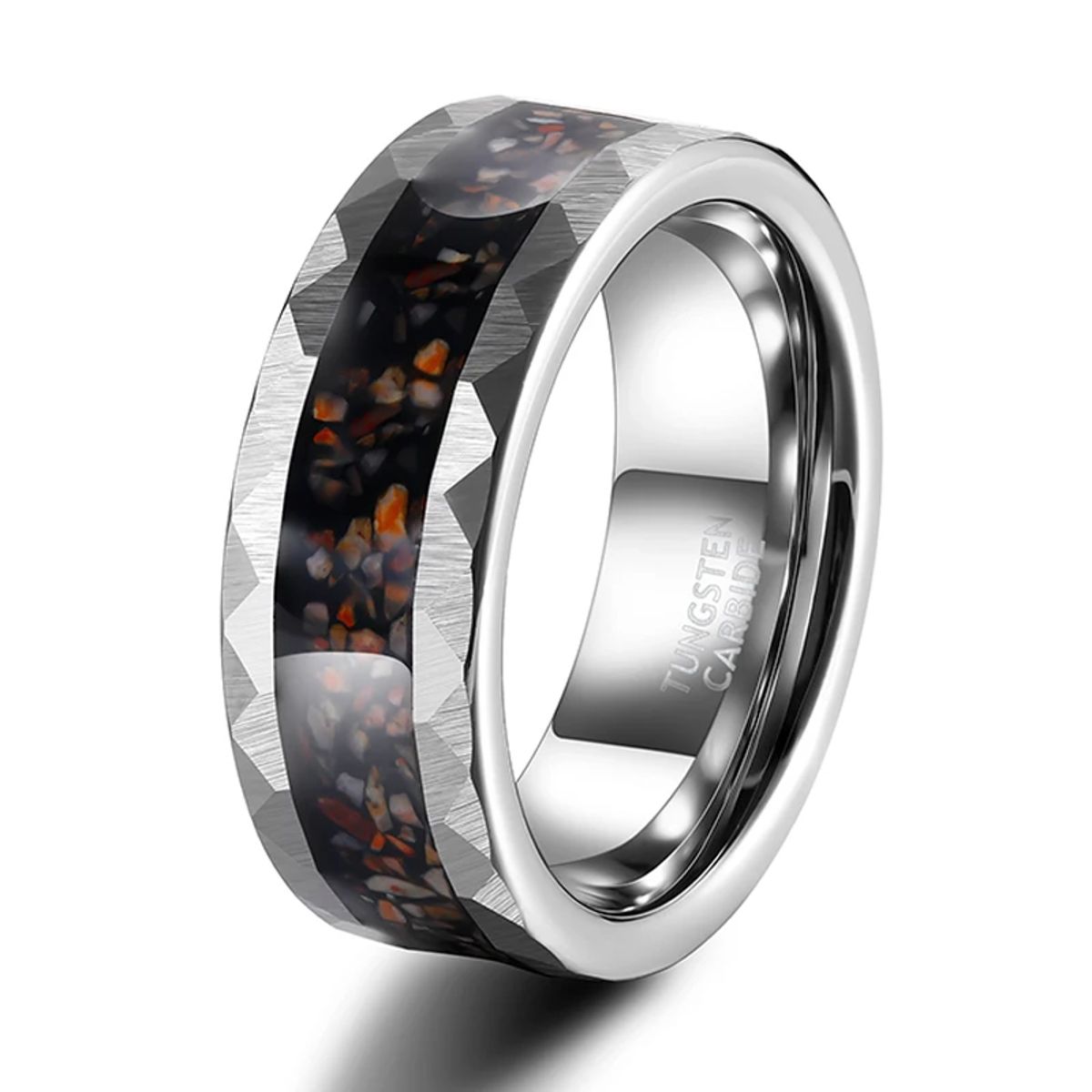 8mm Tungsten Wedding Band with Dinosaur Bone & Metal Slag Tigrade - Men's Rings 11