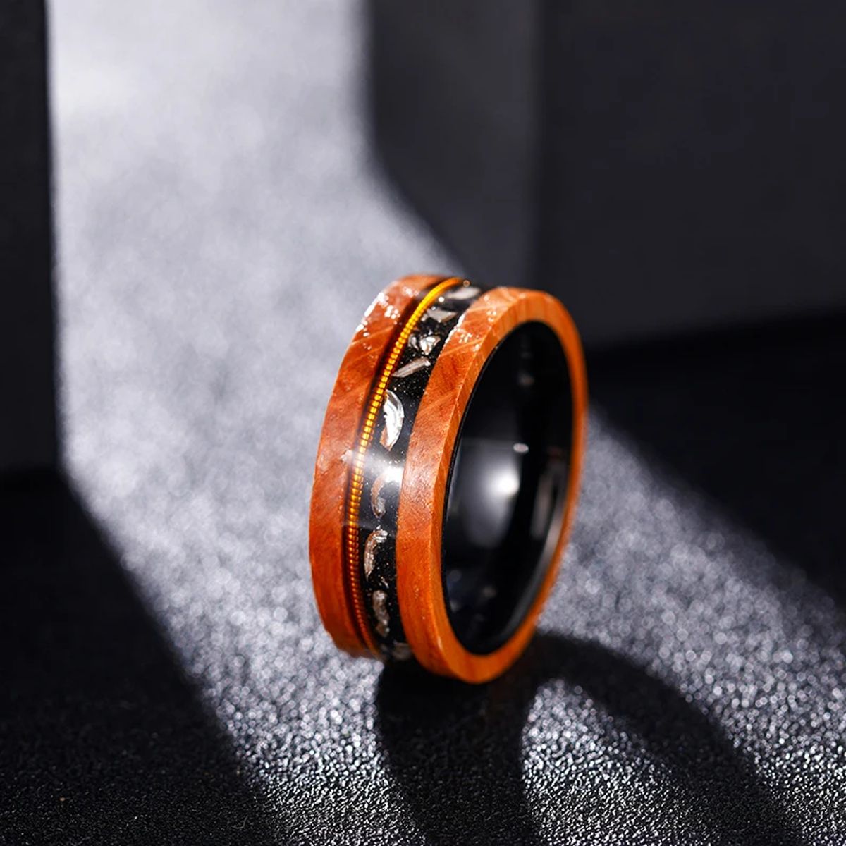 8mm Tungsten Ring with Olive Wood and Guitar String Inlay Tigrade - Men's Rings 2