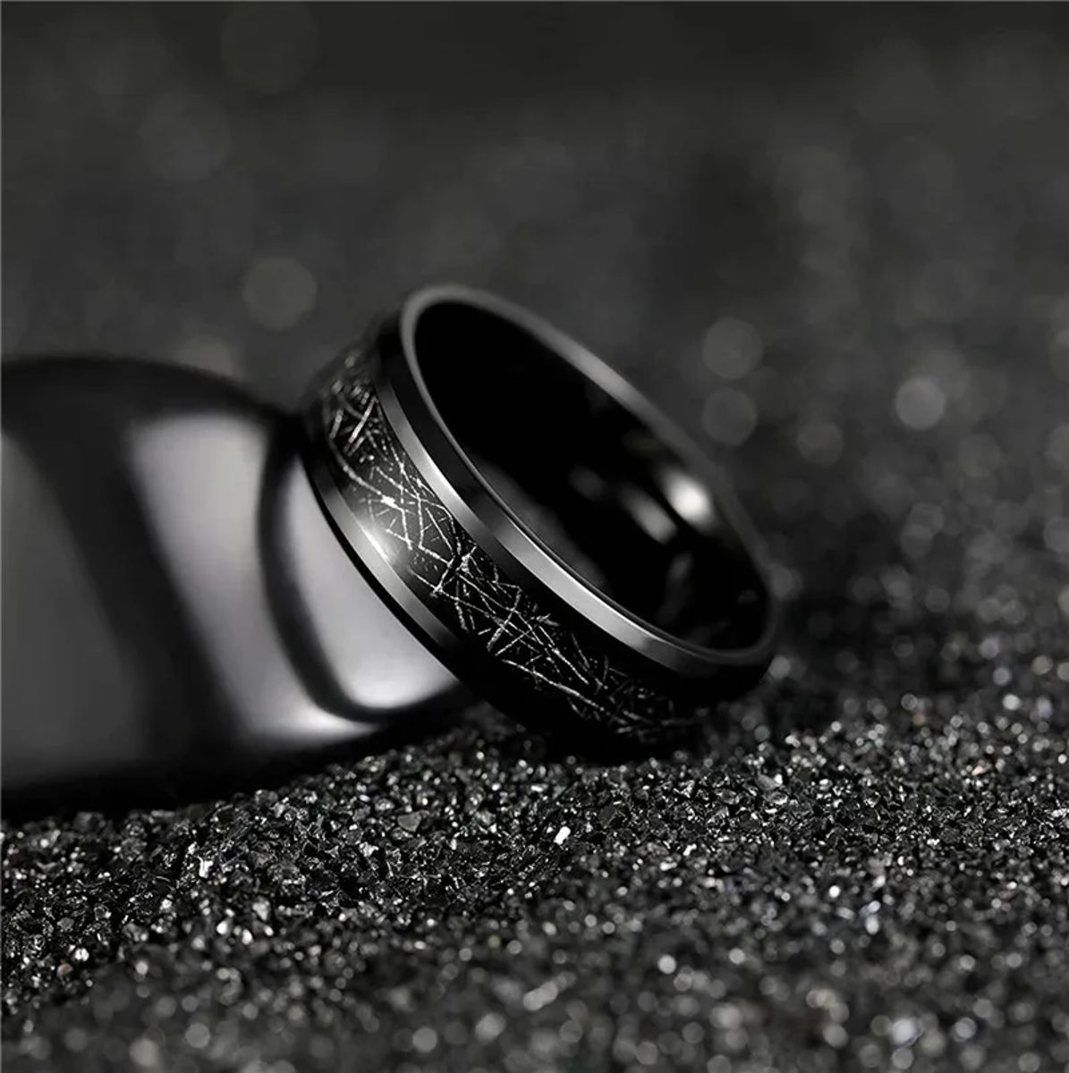 Men's 8mm Black Titanium Wedding Band with Beveled Edges Tigrade - Men's Rings 1