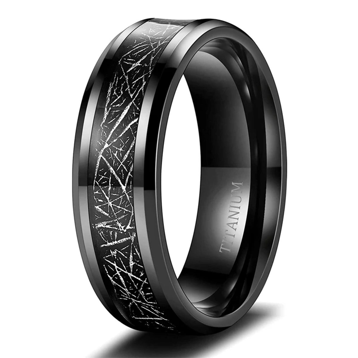 Men's 8mm Black Titanium Wedding Band with Beveled Edges Tigrade - Men's Rings 11