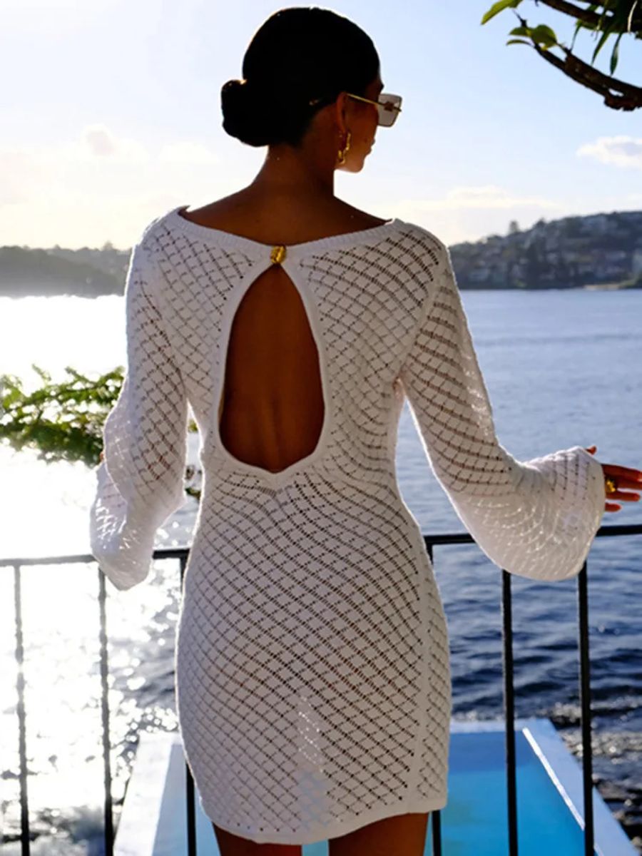 Chic Backless Long Sleeve Knit Mini Dress for Stylish Women Chic Backless Long Sleeve Knit Mini Dress for Stylish Women
