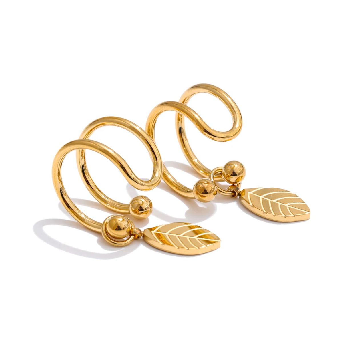 Elegant Stainless Steel Leaf Double Layer Clip-On Earrings