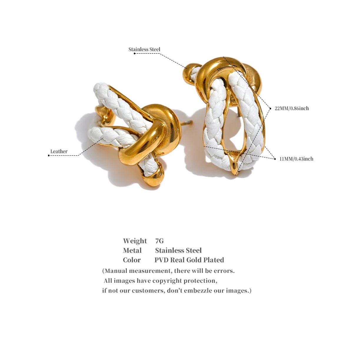 Stylish Geometric Hollow Leather Knot Stud Earrings for Women