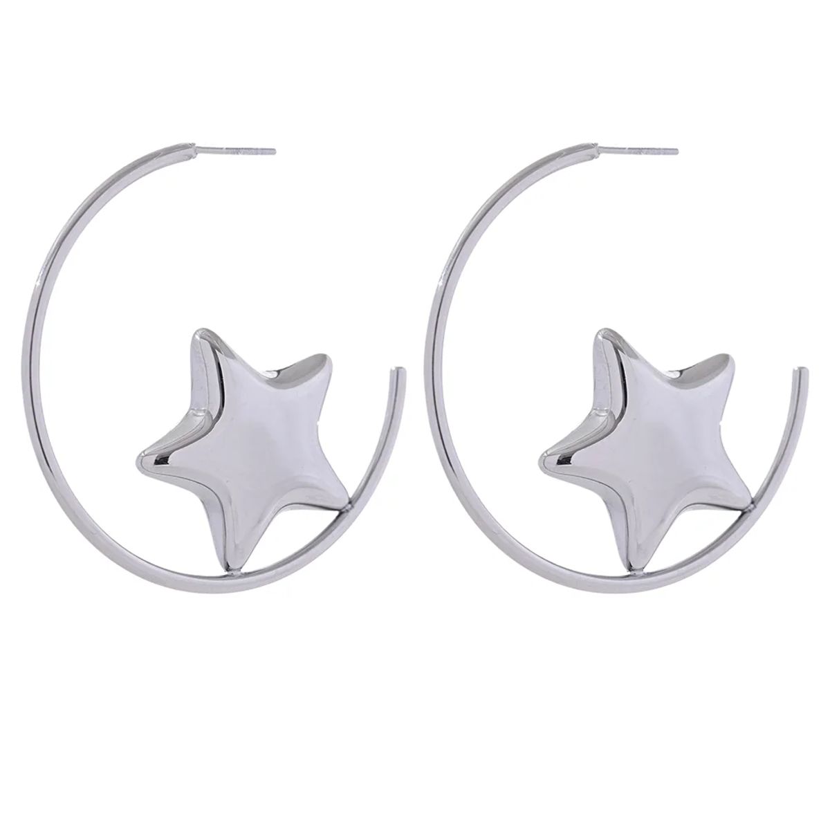 Trendy Stainless Steel Round Star Huggie Earrings for Women Trendy Stainless Steel Round Star Huggie Earrings for Women