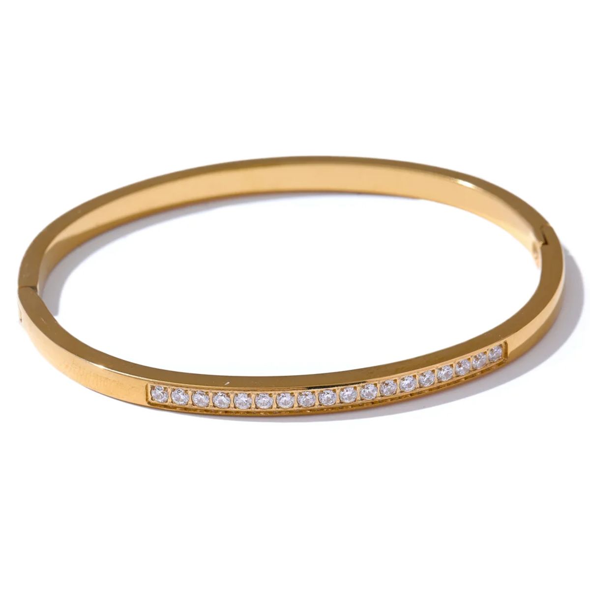 Elegant 60mm Cubic Zirconia Bangle Bracelet in Stainless Steel Elegant 60mm Cubic Zirconia Bangle Bracelet in Stainless Steel