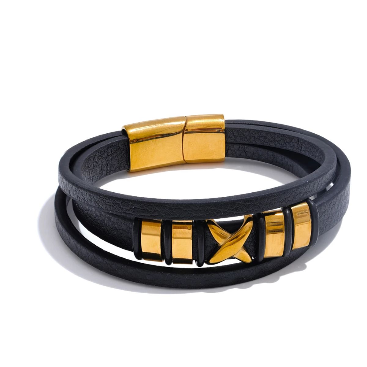 Stylish Wide Leather Stainless Steel Bracelet for Men