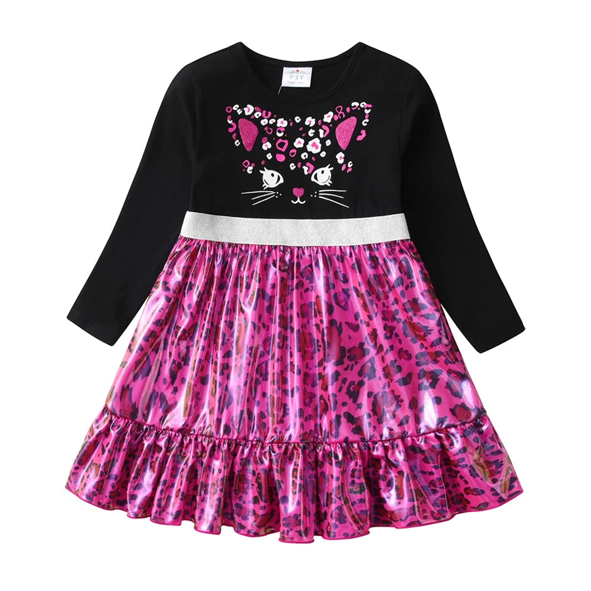 Adorable Girls' Long-Sleeve Leopard Print Cartoon Dress Adorable Girls' Long-Sleeve Leopard Print Cartoon Dress