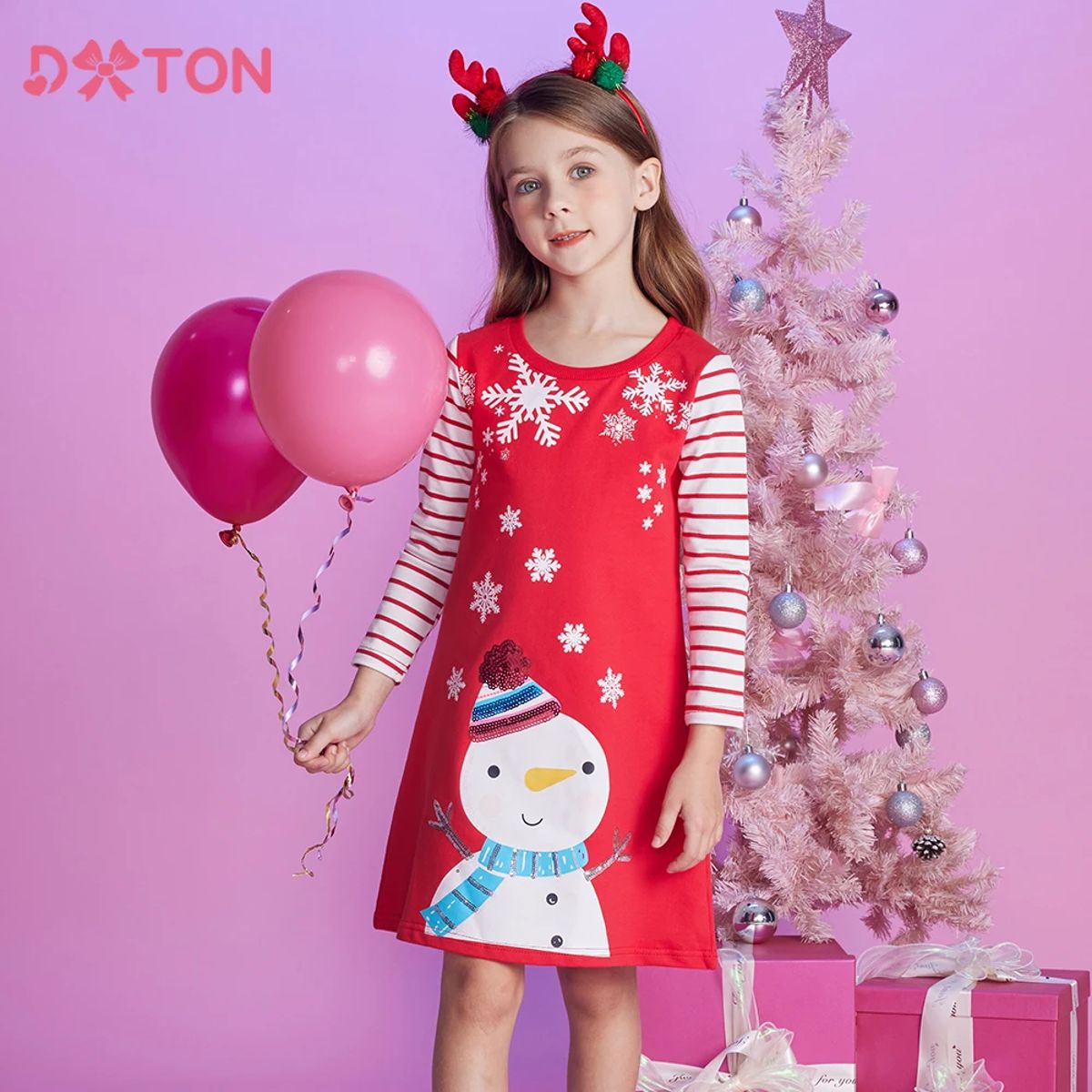 Charming Winter Dress for Girls with Snowman Design